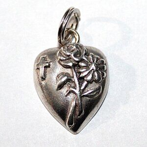 Sterling Silver Flower Cross Heart Charm